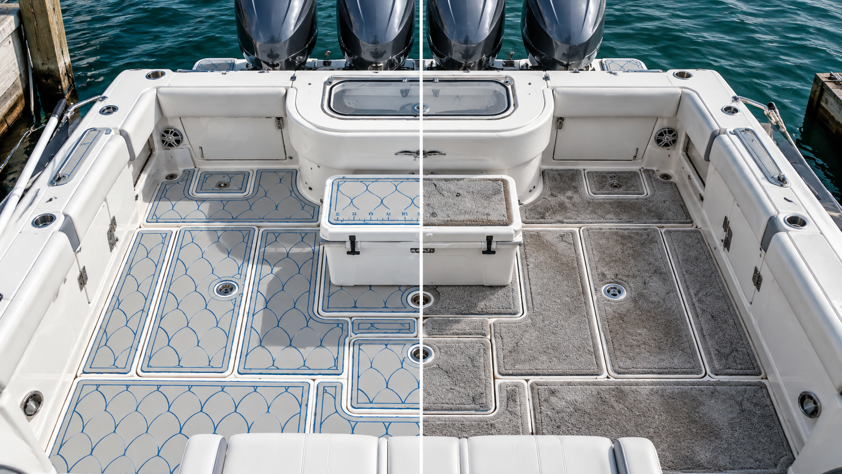 Boat carpet with SeaDek marine flooring side by side