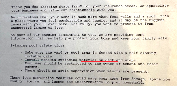 home insurance letter about pool safety