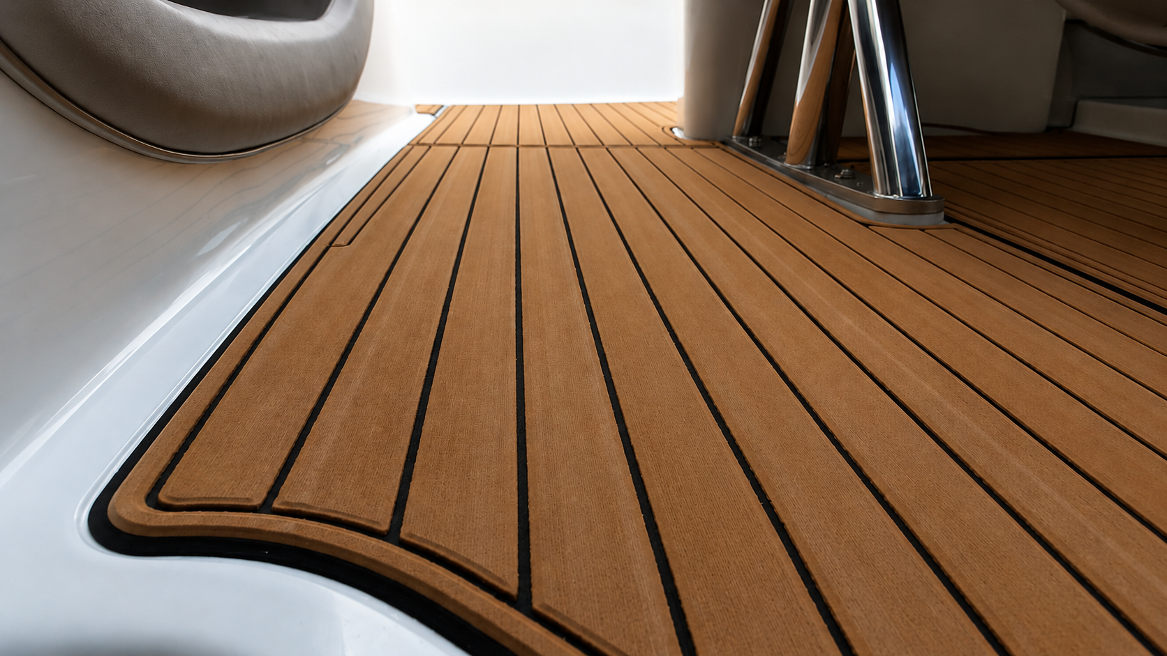 Close-up shot of SeaDek luxury marine flooring installed on a boat deck
