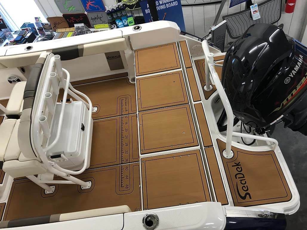 SeaDek flooring freshly installed on a speedboat