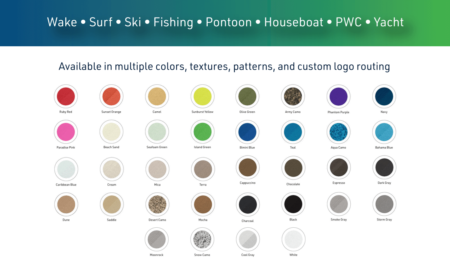 A chart that displays the vast array of SeaDek color options